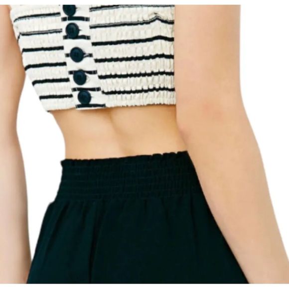 ECOTE Striped Button Back Ivory Black Crop Top - Picture 2 of 5